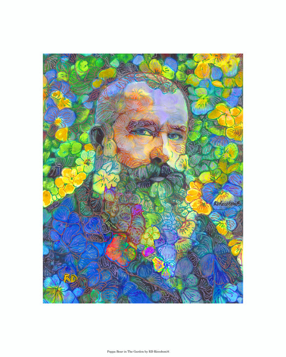 Papa Bear In The Garden — Flower Bear Portrait - Unframed