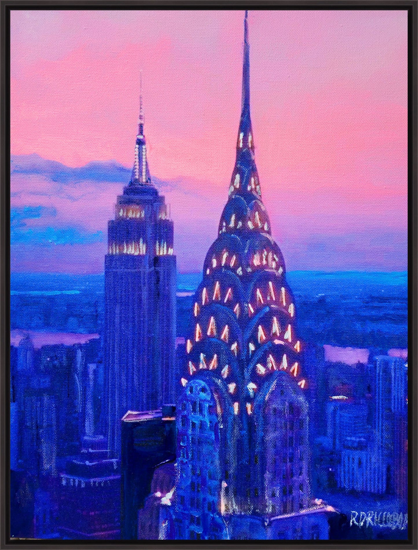 New York City Art Deco Skyline Sunset - Framed Canvas Giclée by Riccoboni