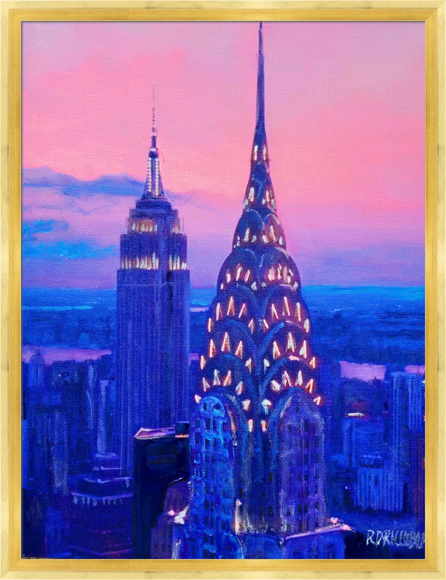 New York City Art Deco Skyline Sunset - Framed Canvas Giclée by Riccoboni