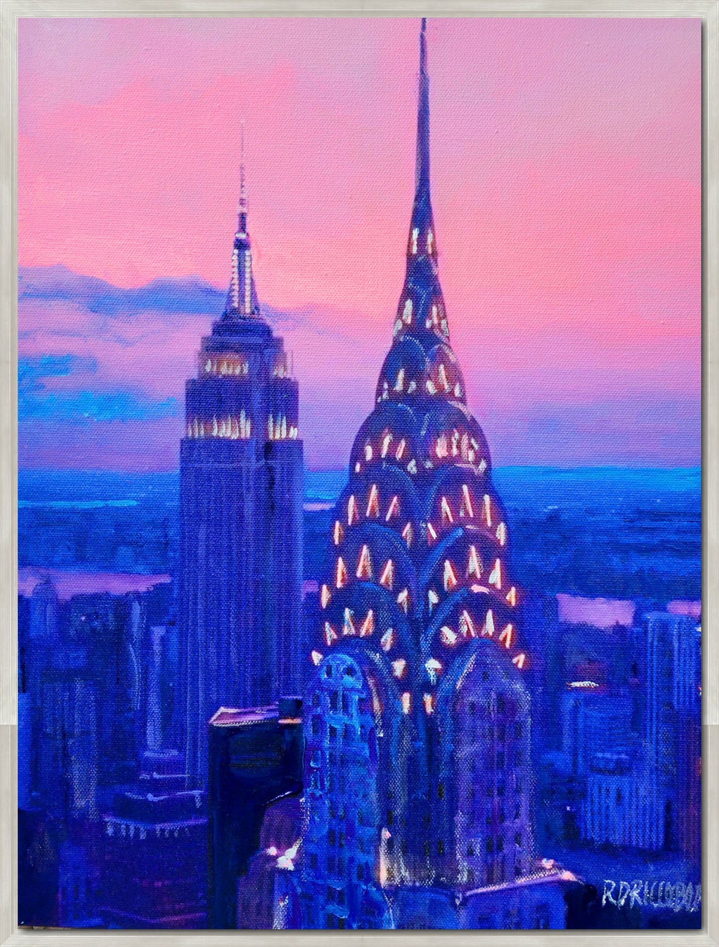 New York City Art Deco Skyline Sunset - Framed Canvas Giclée by Riccoboni