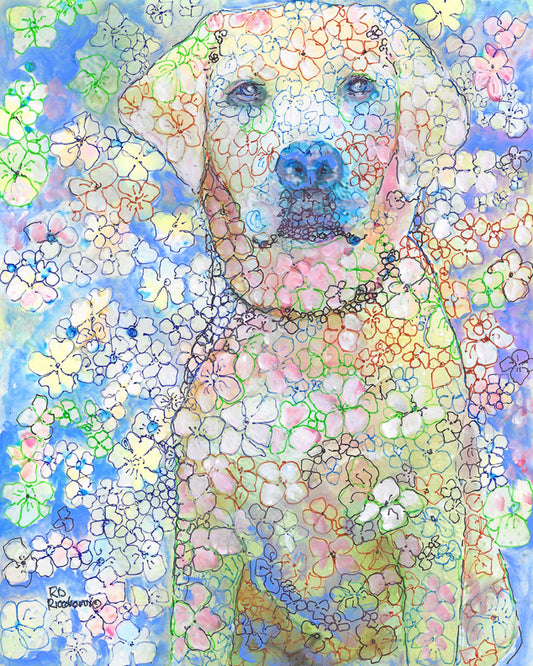 Labrador Retriever Flower Dog - Floral Portrait - Painting by RD Riccoboni