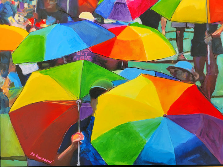 Rainbow Umbrellas at The Pride Parade - San Diego, Painting by Riccoboni