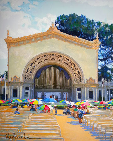 Spreckels Pipe Organ Pavilion Balboa Park San Diego - Original Painting by RD Riccoboni